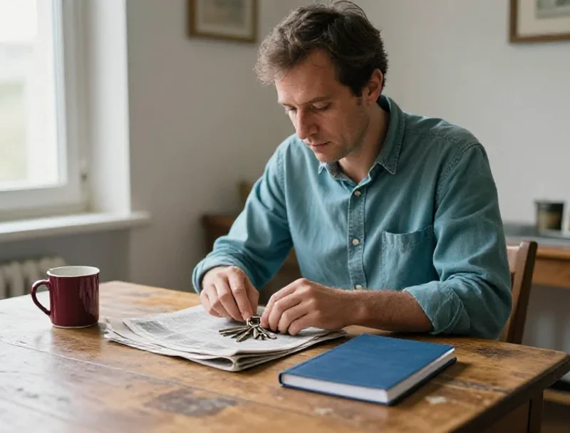 Un homme analyse des objets du quotidien, illustrant la diversité des éléments de la vie courante.